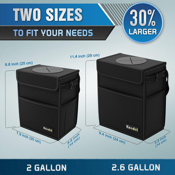 2 Gallon Black Leak-Proof Collapsible Car Trash Can with Lid for All Vehicle Types