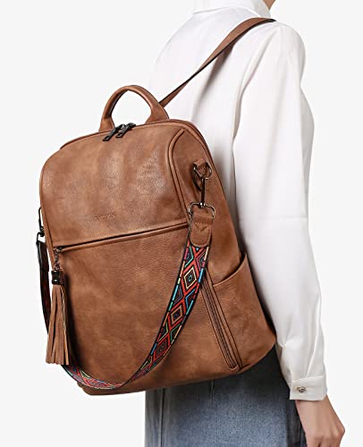 FADEON Leather Backpack Purse for Women Designer Travel Backpack Purses PU  Fashion Ladies Shoulder Bag with Tassel Black