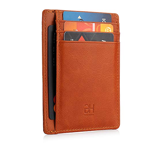 Real Leather Mens Bifold Wallet RFID Blocking Slim Minimalist Front Pocket  - Thin & Stylish with ID Window (Crazy Horse, Coffee)