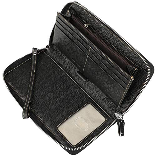 Dual Zipper Wallet with Hand Strap and RFID Blocking Protection Black Checkered