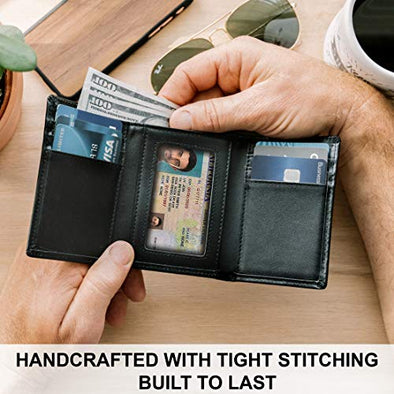 STAY FINE Grain Leather Trifold Wallet for Men