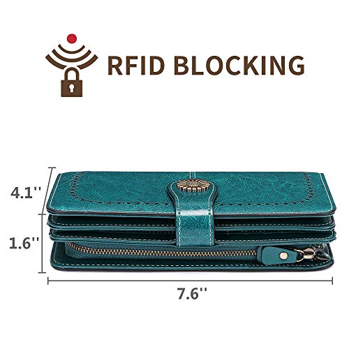 SENDEFN Leather Women Wallet RFID Blocking Zipper Around Phone Holder  Clutch Wristlet Large Capacity