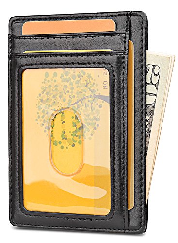 Minimalist Front Pocket Wallet - RFID Blocking Genuine Leather Slim Bifold  Wallet For Men Women
