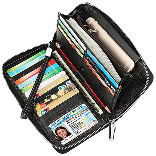 Women Wallet Large Leather RFID Blocking Designer Zip Around Card Holder  Organizer Ladies Travel Clutch Wristlet,Purple，G142567 