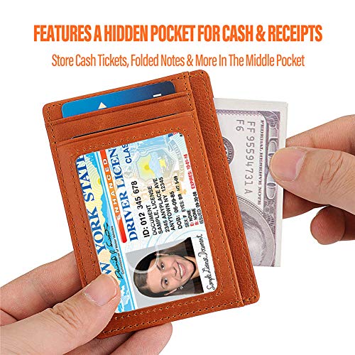 Front Pocket Slim Minimalist Leather Wallet RFID Blocking Genuine Leather  Credit Card Holder