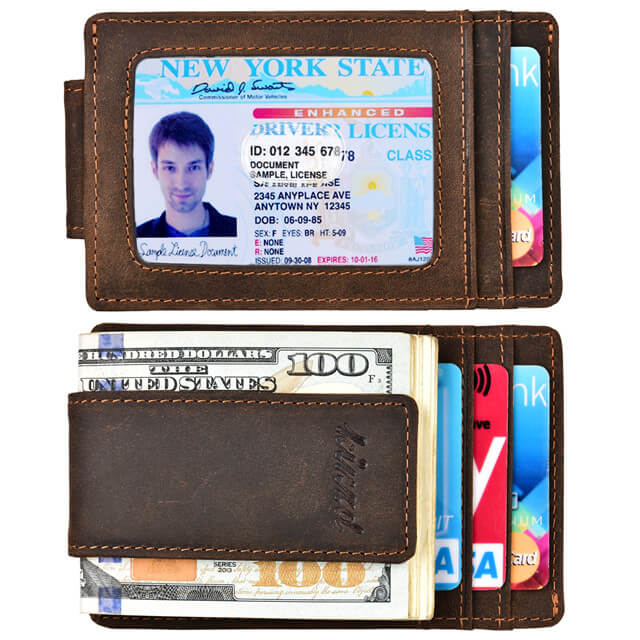 RFID Men's Leather Magnetic Front Pocket Money Clip Wallet