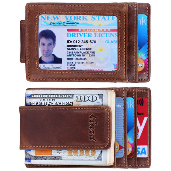 Mens Wallet | Oil Wax Leather Wallet | RFID Blockling | Kinzd Money